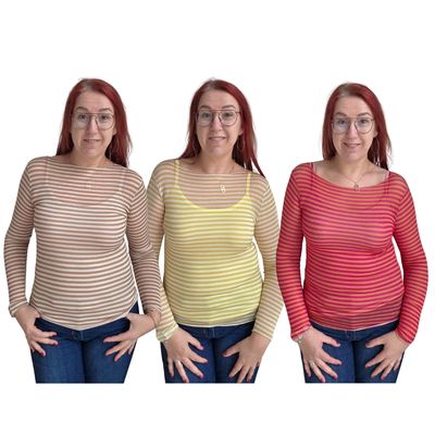 Longsleeve Tine - extra dun, gestreept met cashmere