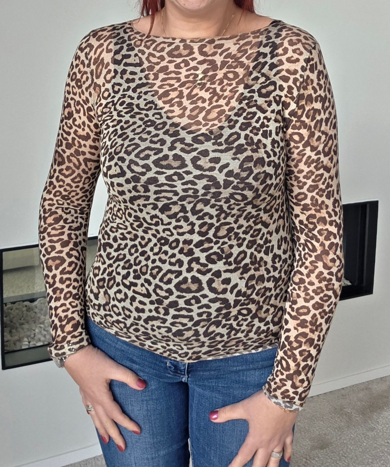 Longsleeve Brigitte - dun in panter met cashmere