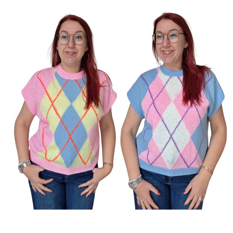 Truitje Jolien - korte mouw met argyle print Truitje Jolien - korte mouw met argyle print