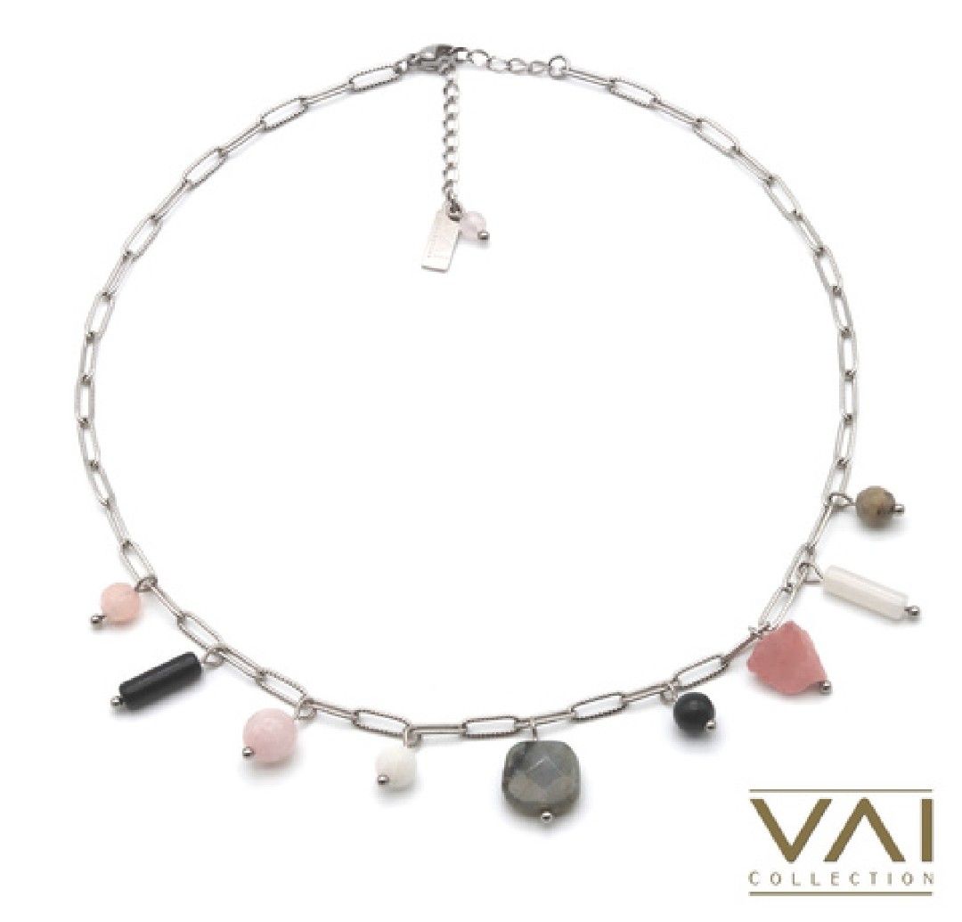 Ketting Faith - bedelketting met roze en grijs