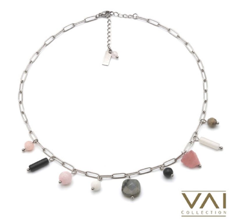 Ketting Faith - bedelketting met roze en grijs