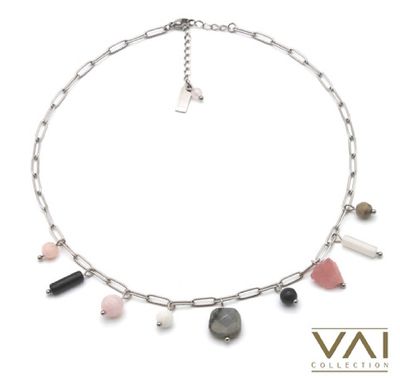 Ketting Faith - bedelketting met roze en grijs