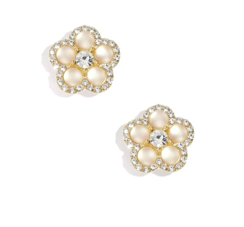 Button Cuffs - Sparkly White Flowers