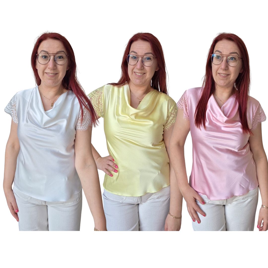 Top Kirsten - satin look top met kanten mouwtje