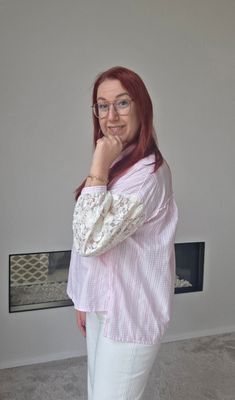 Hemd Elodie - mix van strepen ruiten en kanten mouwen