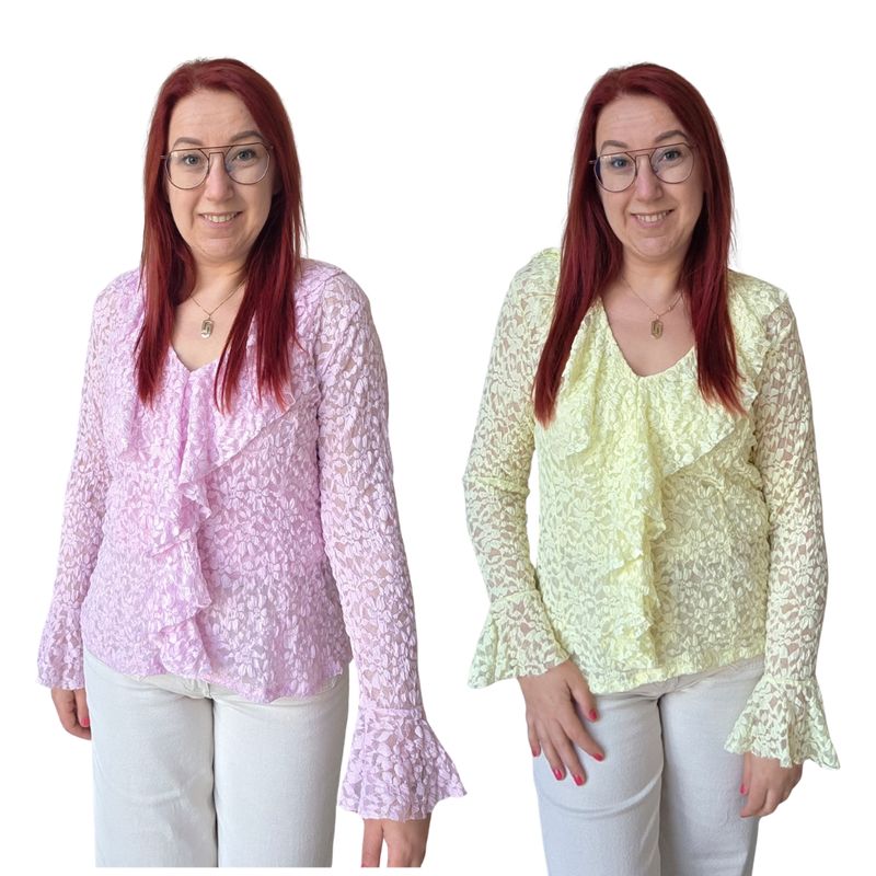 Longsleeve Paola - Zuiderse kant met ruffle en flair