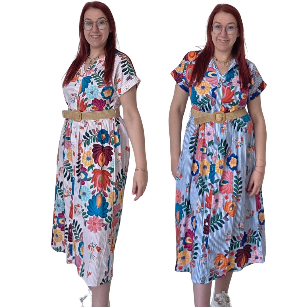 Jurk Jolijn - fleurige bloemen en strepen