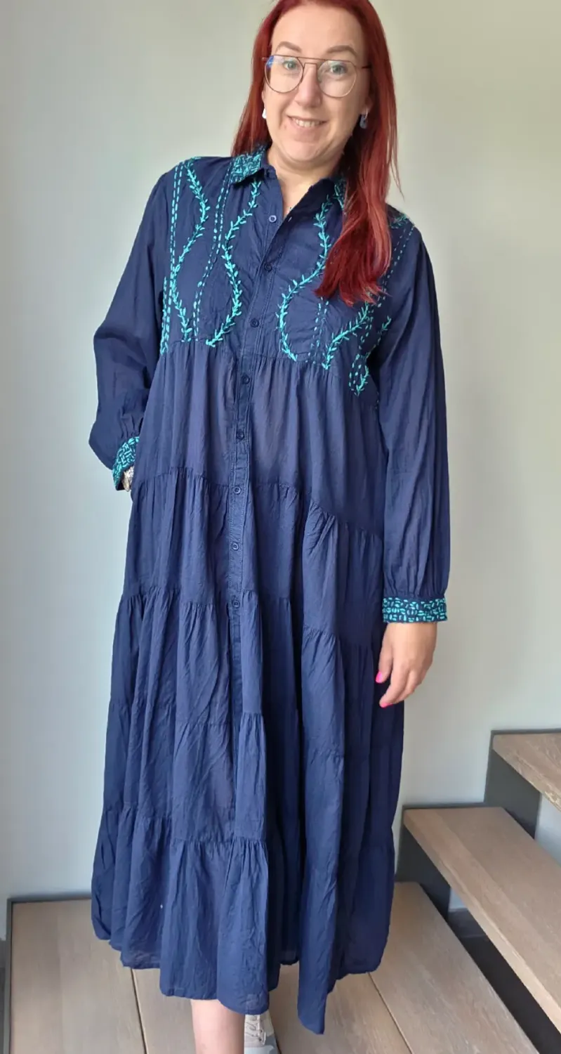 Jurk Selene - Blauw met turquoise details Jurk Selene - Blauw met turquoise details