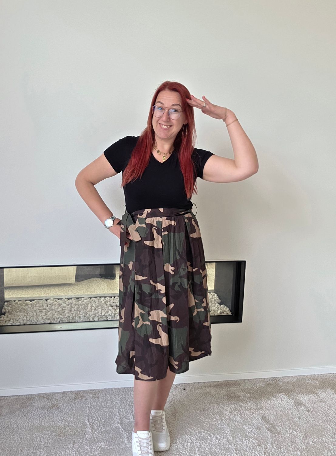 Jurk Lisa - army print en zwart