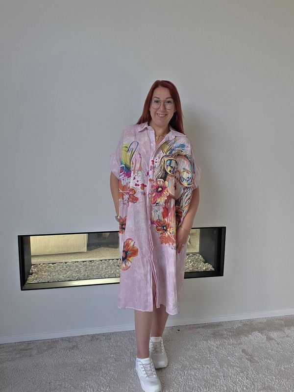 Jurk Rosie - roze gewolkt met happy lady