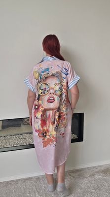 Jurk Rosa - gestreept met happy lady
