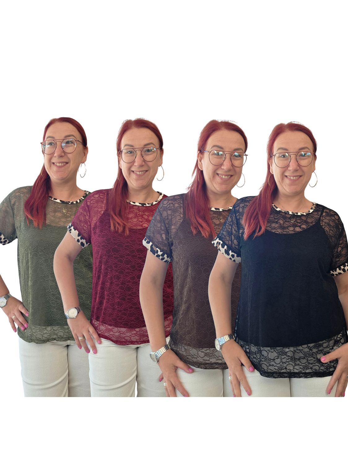 Top Lily - kanten top met korte mouw en panter Top Lily - kanten top met korte mouw en panter