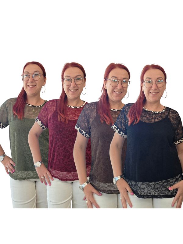 Top Lily - kanten top met korte mouw en panter