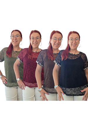Top Lily - kanten top met korte mouw en panter