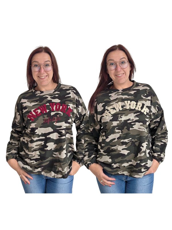 Sweater Oumi - Army print met New York opdruk in teddy