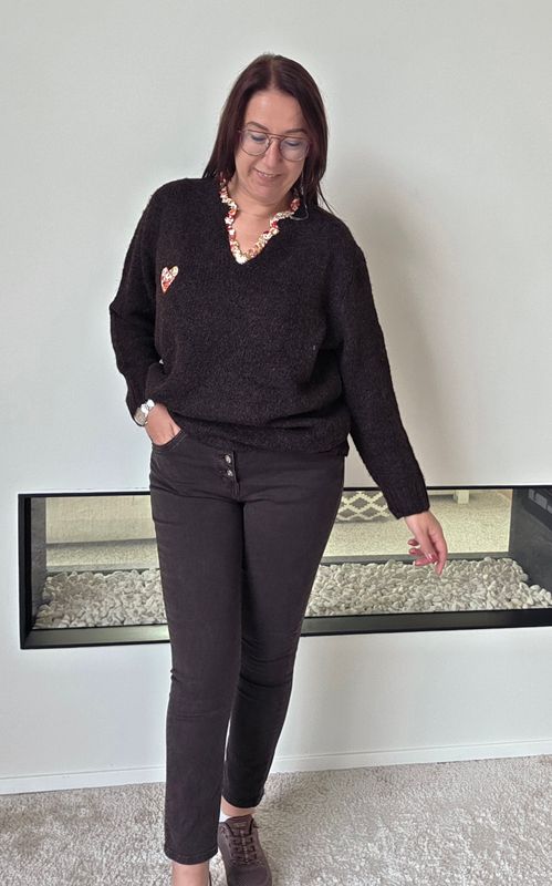 Broek Julia - bruine Karostar stretch met knopen