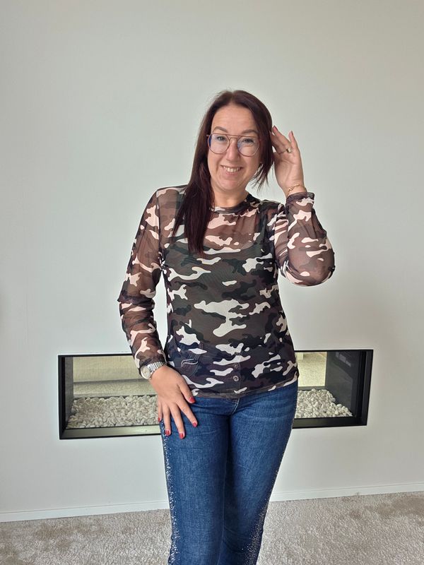 Top Tinne - army print in mesh
