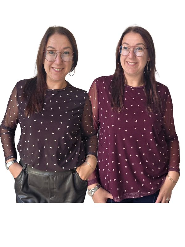 Top Olivia  - hartjes in mesh