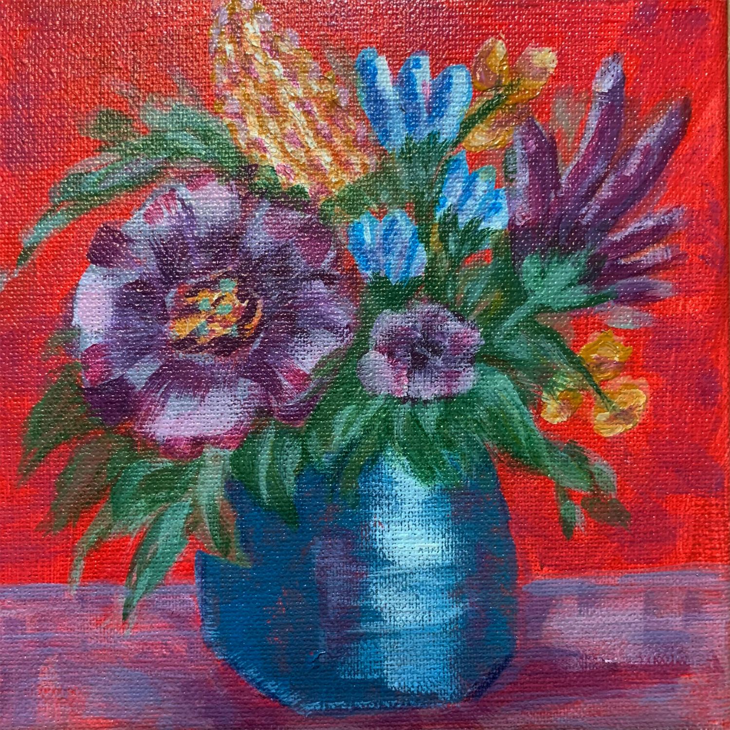 Purple Bloom - Original Acrylic Painting - Canvas 6x6in