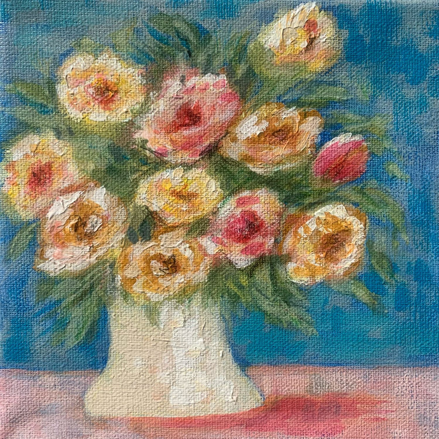 Pastel Flowers - Original Acrylic Painting - Canvas 6x6in
