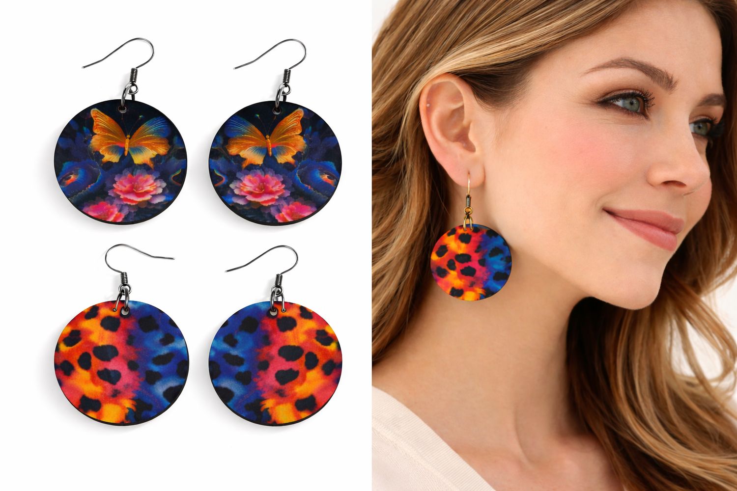 Double - Sided Statement Earrings – Butterfly &amp; Bold Print Design