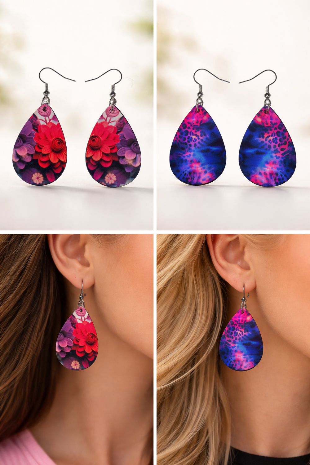 Floral Elegance Double-Sided Teardrop Earrings