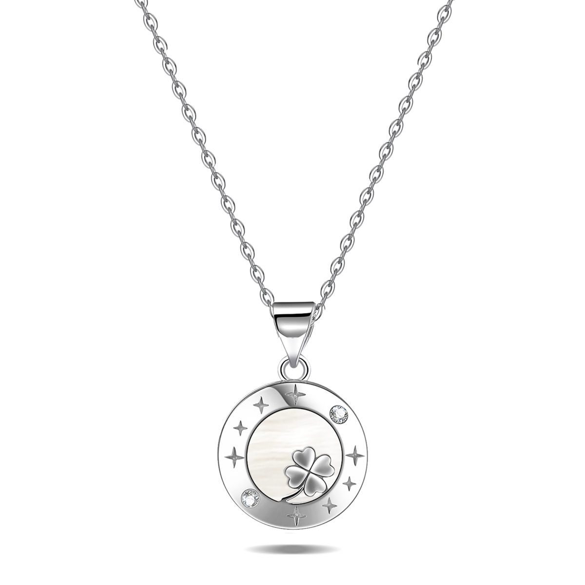 Emma Mano 925 Sterling Silver Natural Shell Four Cloved Leaf Pendant Necklace for Women