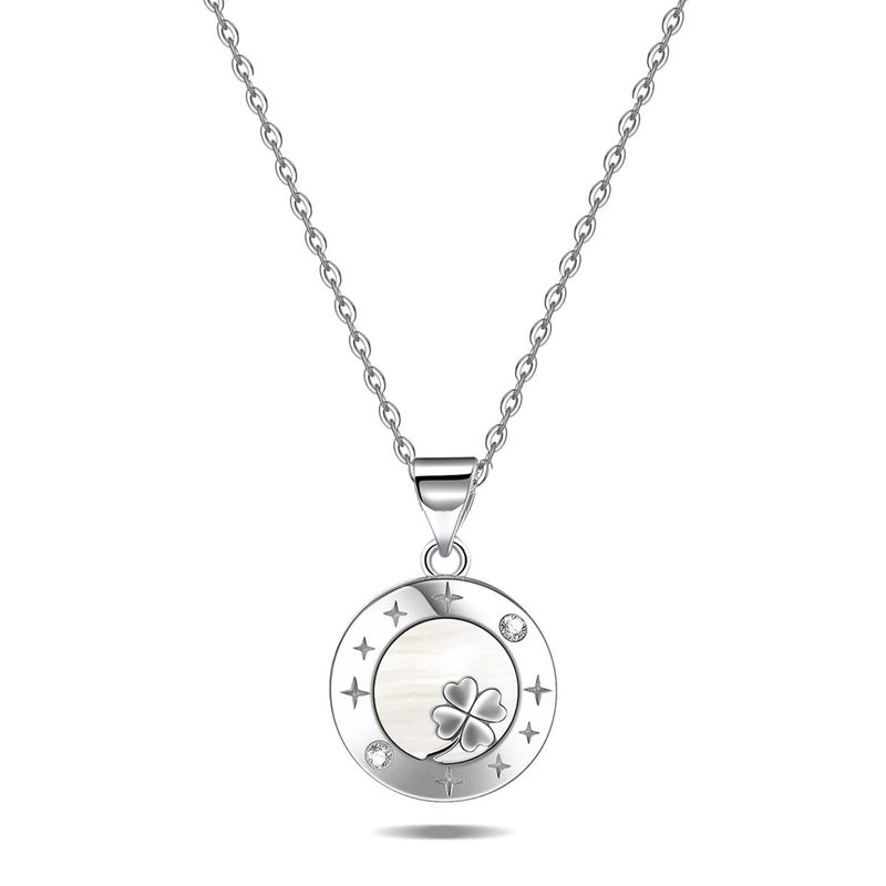 Emma Mano 925 Sterling Silver Natural Shell Four Cloved Leaf Pendant Necklace for Women