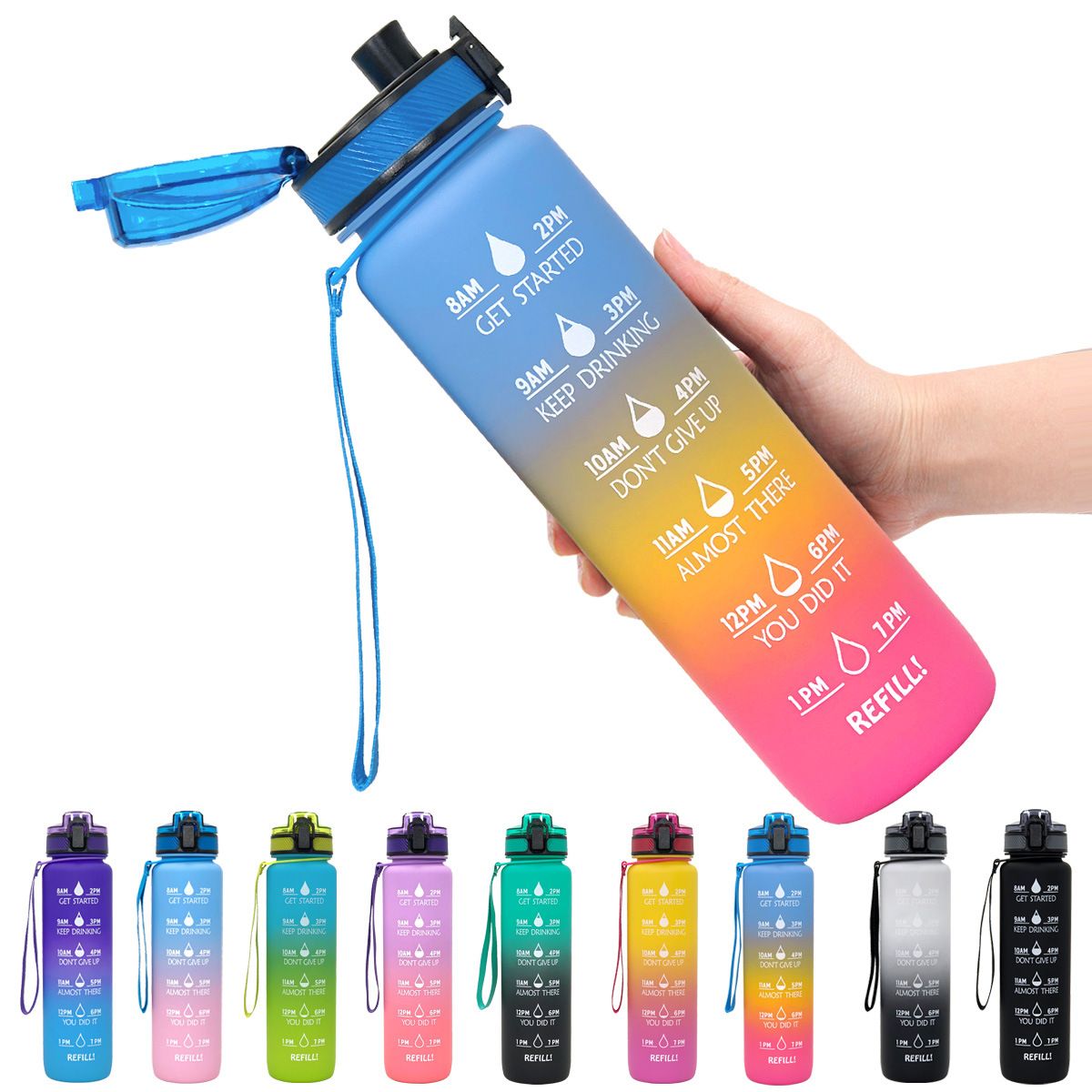 Tritan Water Bottle Sports Matte Gradient Color Bouncing Cover Water Bottle Space Cup Amazon Travel Water Cup 1L