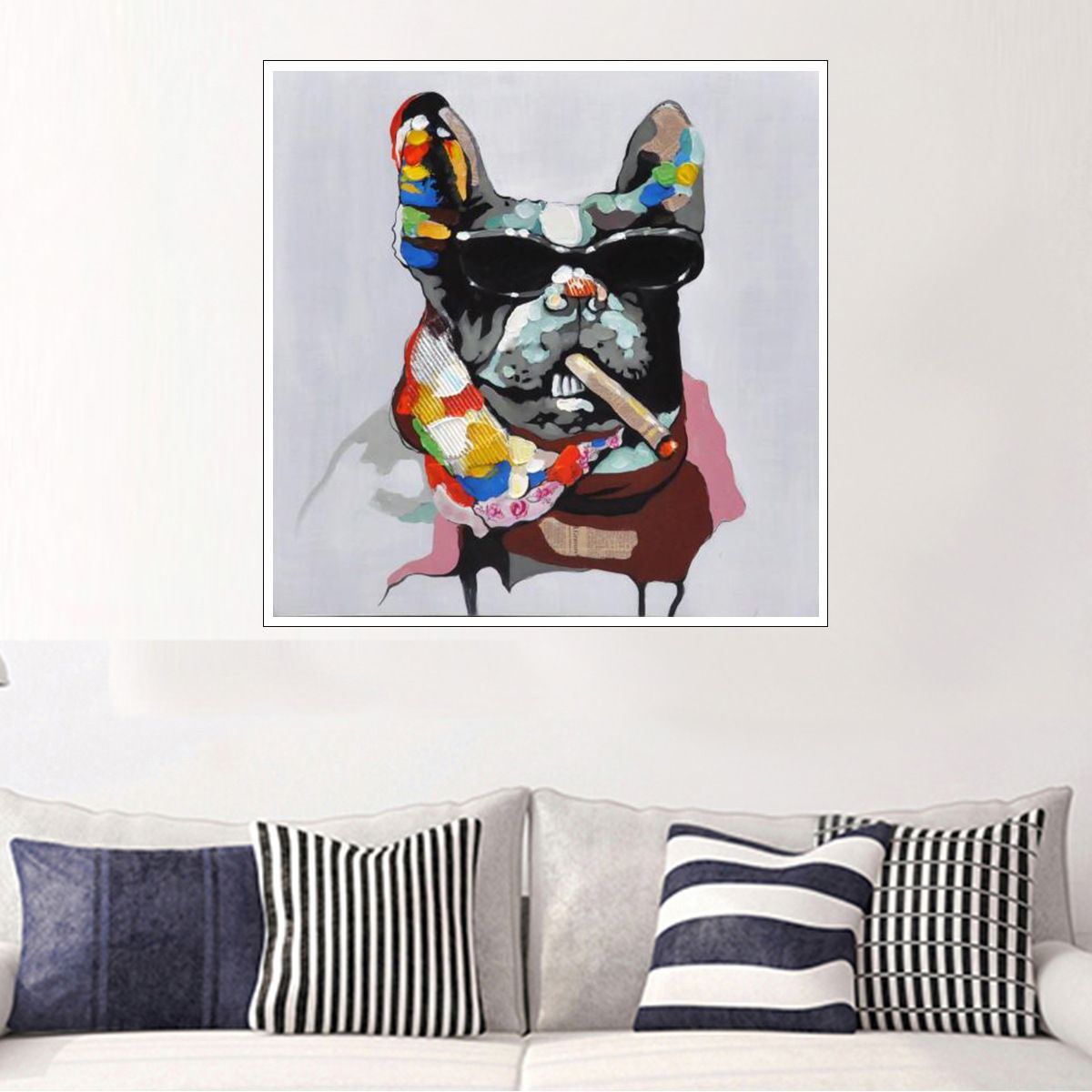 Dog Art Wall Hanging Oil Painting  With Cigar
