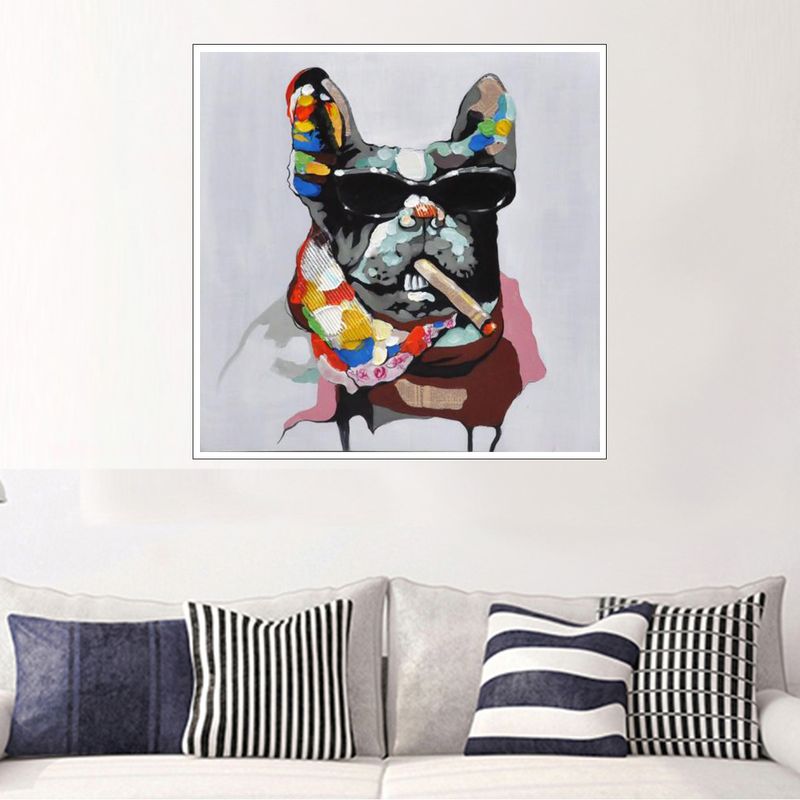 Dog Art Wall Hanging Oil Painting  With Cigar