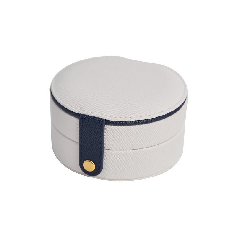 Retro Round Portable Jewelry Box Earrings Earrings Storage Jewelry Box Multi-layer Jewelry Ring Jewelry Storage Box, Color: White, Specification: 11*11*5.8cm