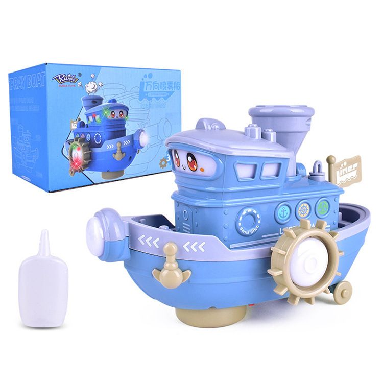 Electric Water Rotating Spray Ship Toy - Cartoon Boat for Baby Bath Time Fun, Color: Blue spray cruise ship