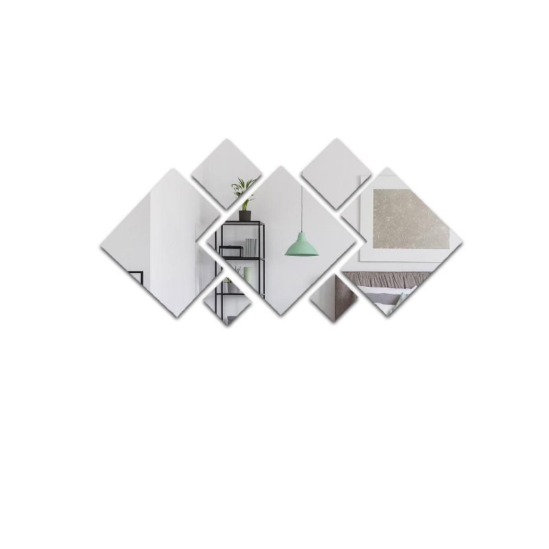 DIY Acrylic Rhombus Mirror Home Decor Wall Sticker, Color Classification: 7 pieces of silver