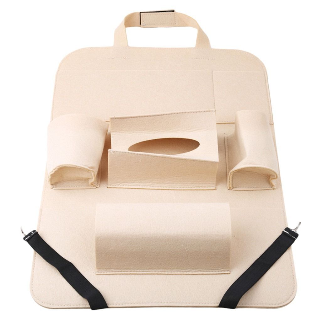 Car Storage Supplies Bag – Felt Hanging Bag for Car Seat Back, Color: Beige