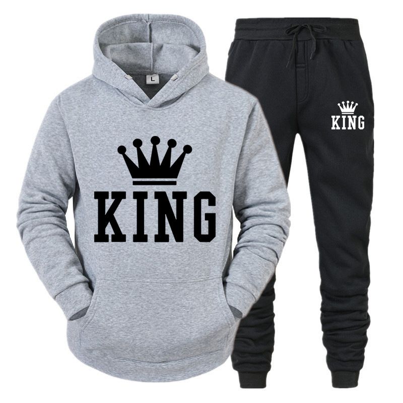 New King Men&amp;#039;s Sports Plus Velvet Striped Hooded Sports Suit Men&amp;#039;s Warm Sweater Jacket, Color: Gray/black, Size: S