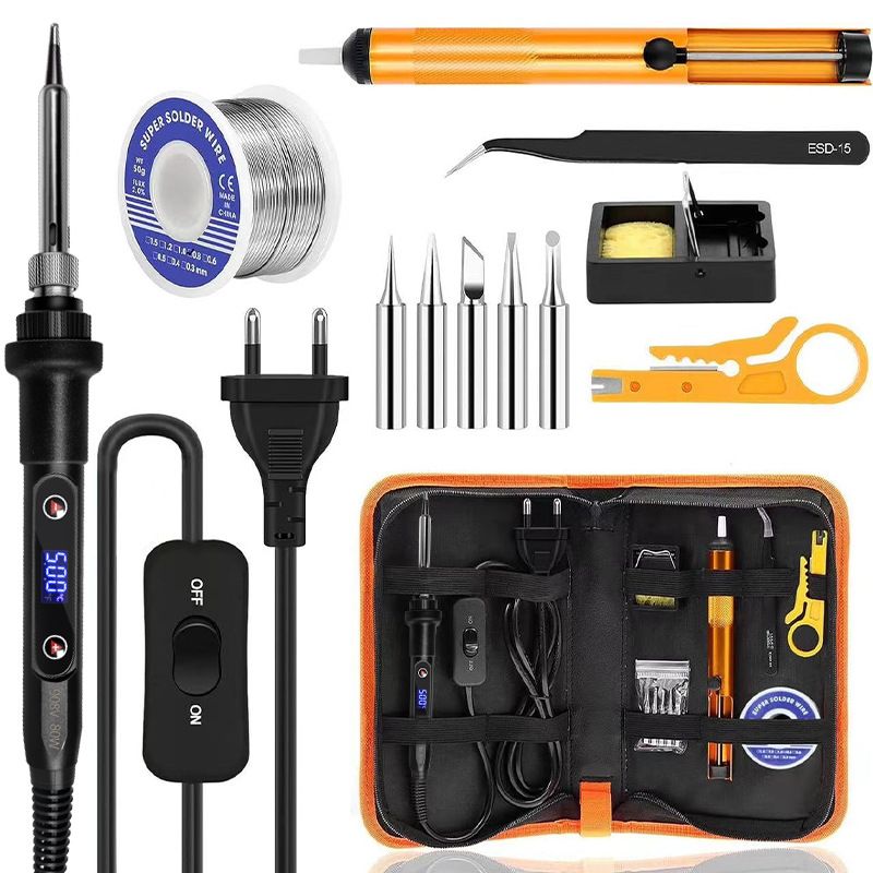 80W Digital Display With Switch Electric Soldering Iron Combination Suit, Model: 908v 13-piece set with switch