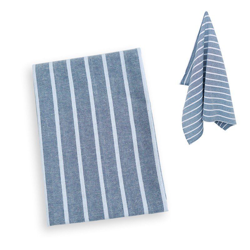 Cross-border Supply Cotton Home Kitchen Yarn Yarn Mediterranean Blue Fabric Napkin Tea Towel Kitchen Towel, Color: White stripes on a blue background