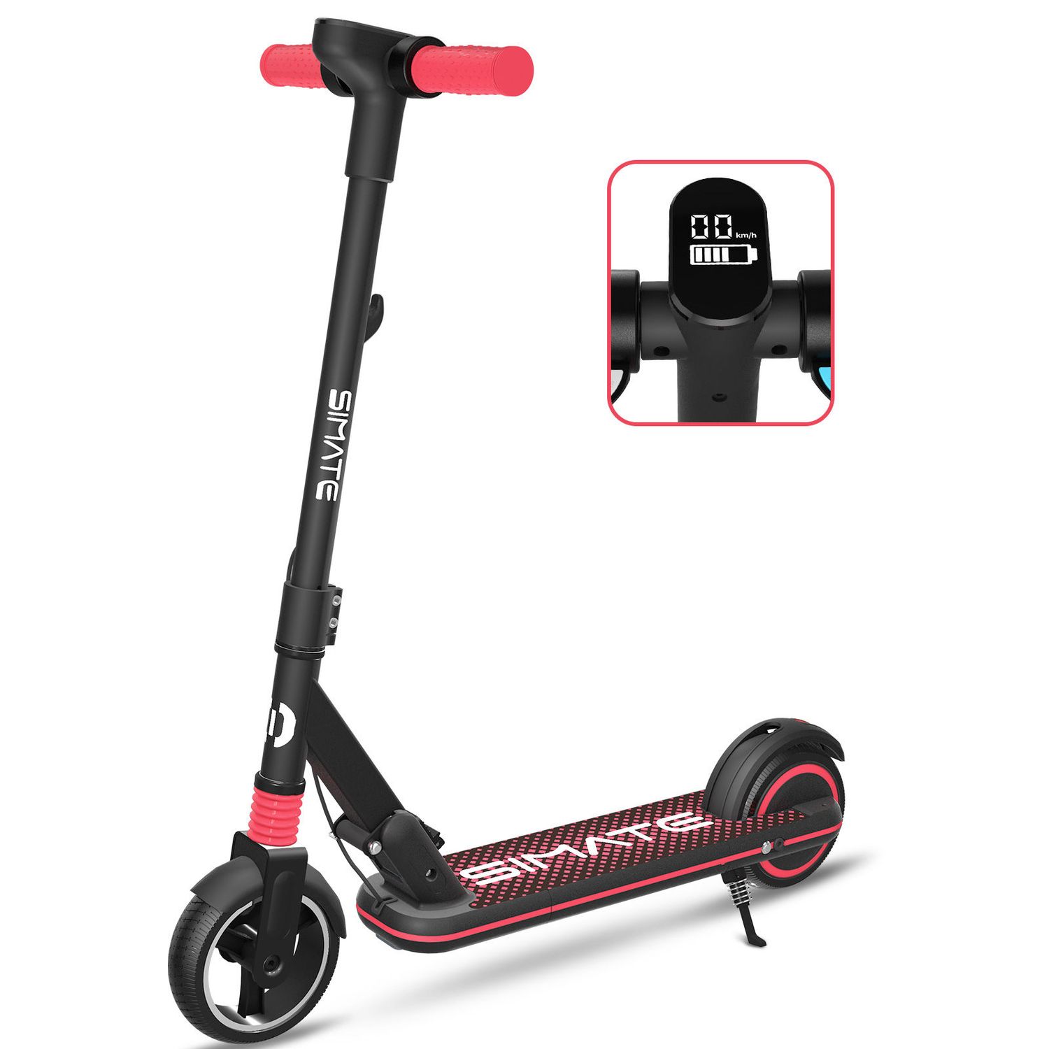 SIMATE Kids Electric Scooter, Foldable E-Scooter with LED Display for Kids Ages 5 and Up, Top 8.75mph &amp;amp; 5.17 Miles Range Power by 130W Motor, Gifts for Kids, Teens, Color: Black