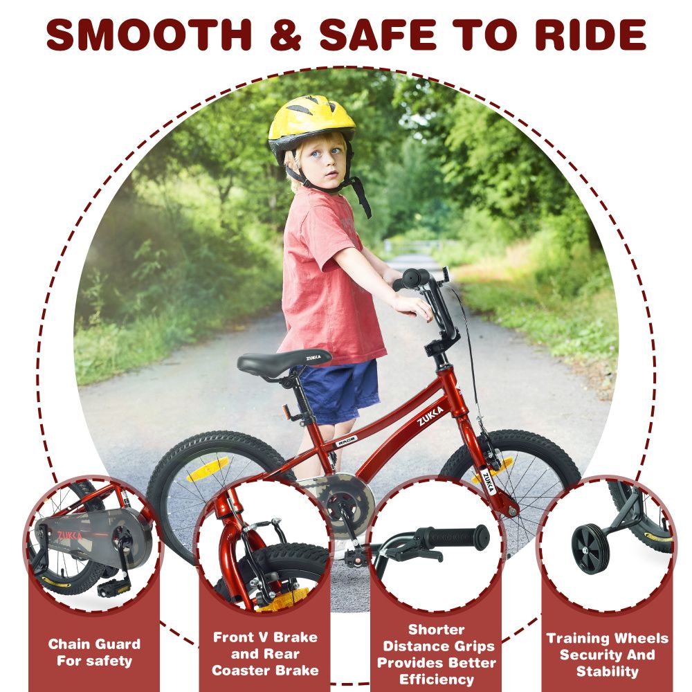ZUKKA Kids Bike,16 Inch Kids&amp;#039; Bicycle with Training Wheels for Boys Age 4-7 Years,Multiple Colors, Options: Cycling+Red+Garden &amp; Outdoor+Steel