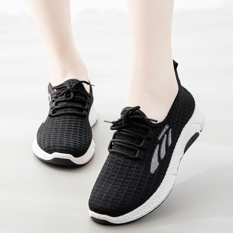 Sports Shoes Women&amp;#039;s Single Shoes 2022 Spring New Mother Shoes Women&amp;#039;s Casual Walking Shoes Flying Woven Shoes, Size: 36, Color: [2-7b boxed] black