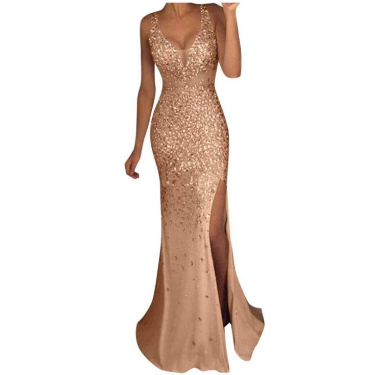 Split Sequin Dress Long Dress Evening Dresses Dresses, Size: S, Color: GD