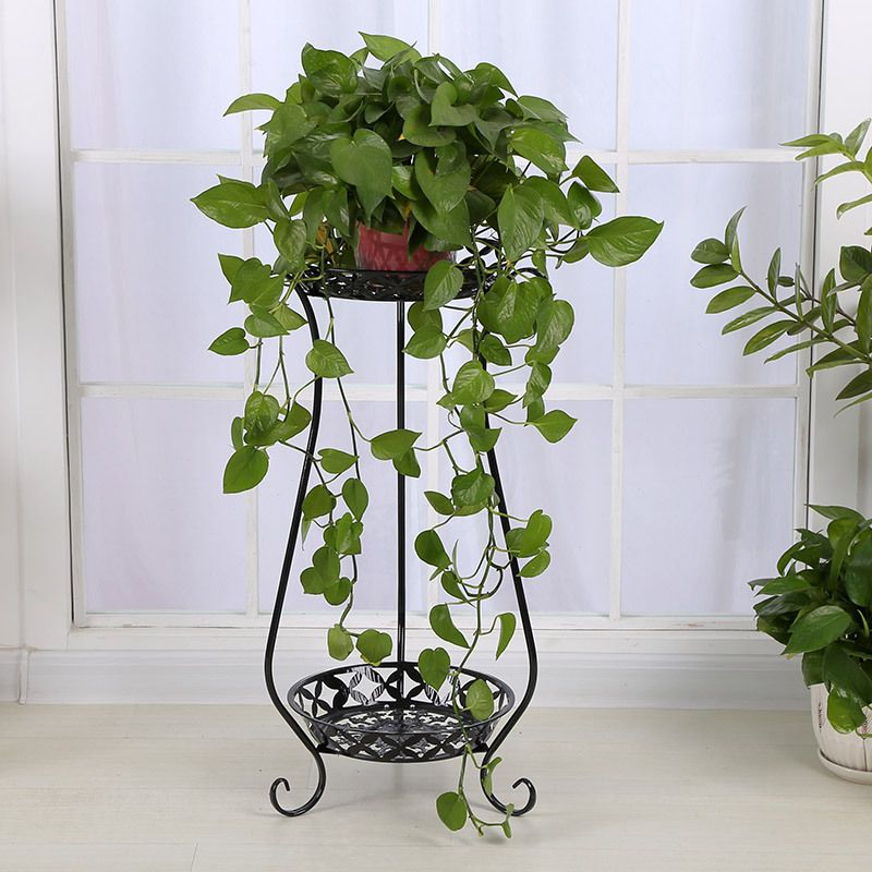 2 Tiers Metal Plant Stand Garden Flower Pot Holder Shelves Multi-use Storage Shelf Bookshelf Home Indoor Outdoor, Size: Large high plate: diameter: 31cm high: 75cm