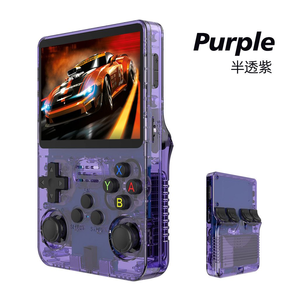 R36S New Open Source Handheld Game Console Retro GBA Arcade Classic FC Arcade Portable Linux System, Model: R36s single card [64g] transparent purple