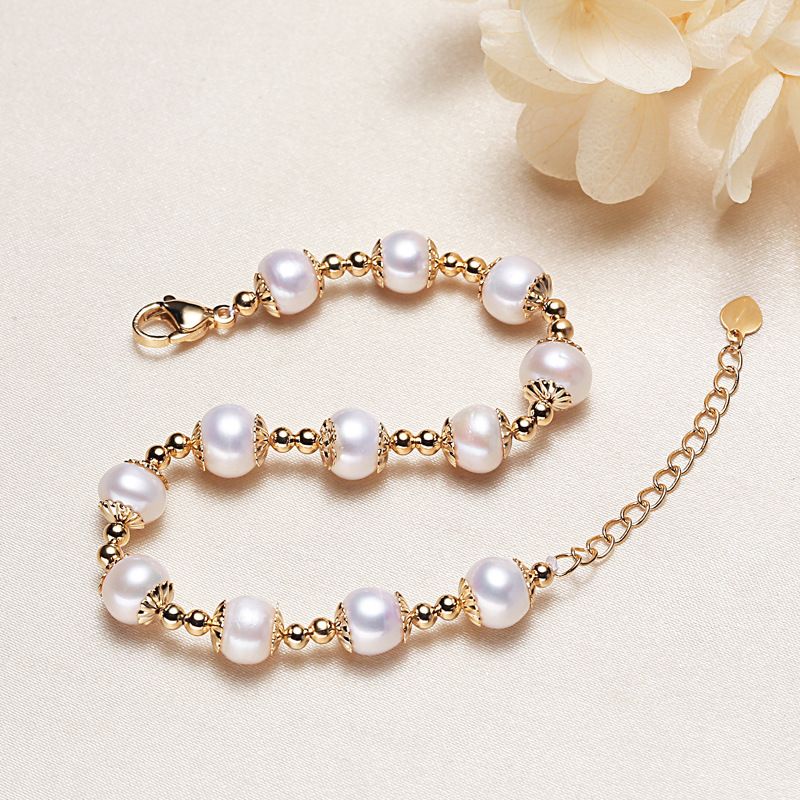 Zhuji Pearl Bracelet, Size: One size, Color: Pearl bracelet with near round flowers