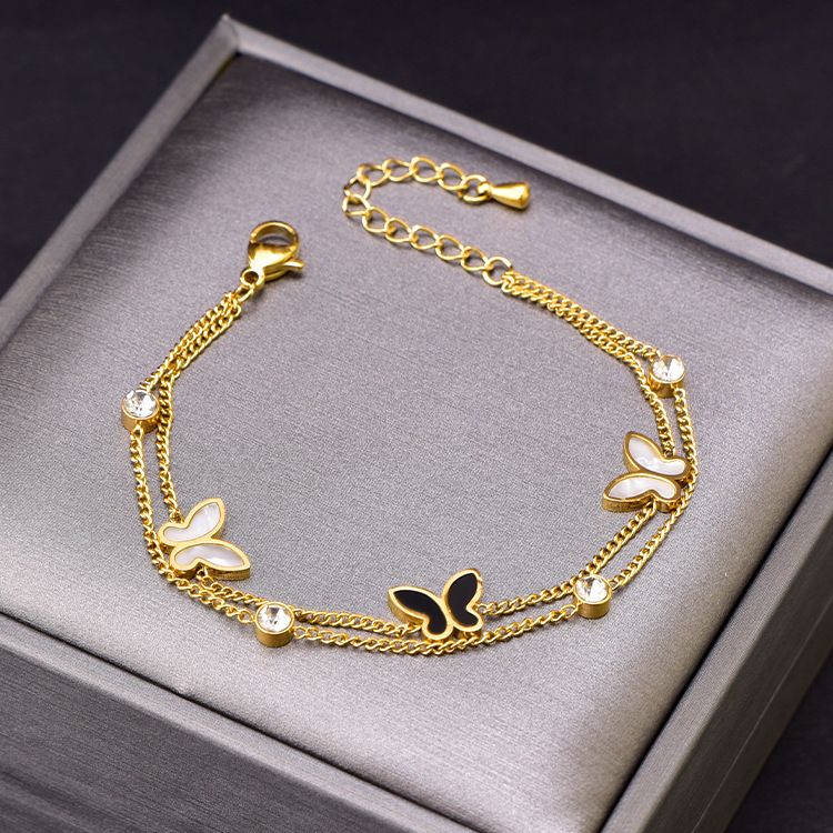Black And White Shell Butterfly Zircon Diamond  Bracelets, Color: Butterfly