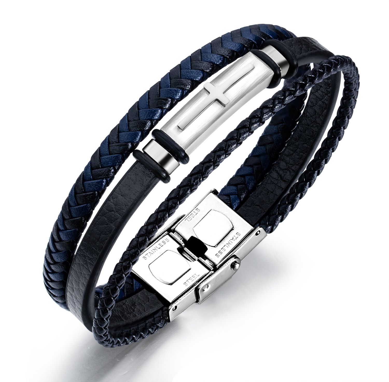 Men&amp;#039;s Leather Bracelets Versatile Multi-layer Braided Leather Bracelets, Color: Black