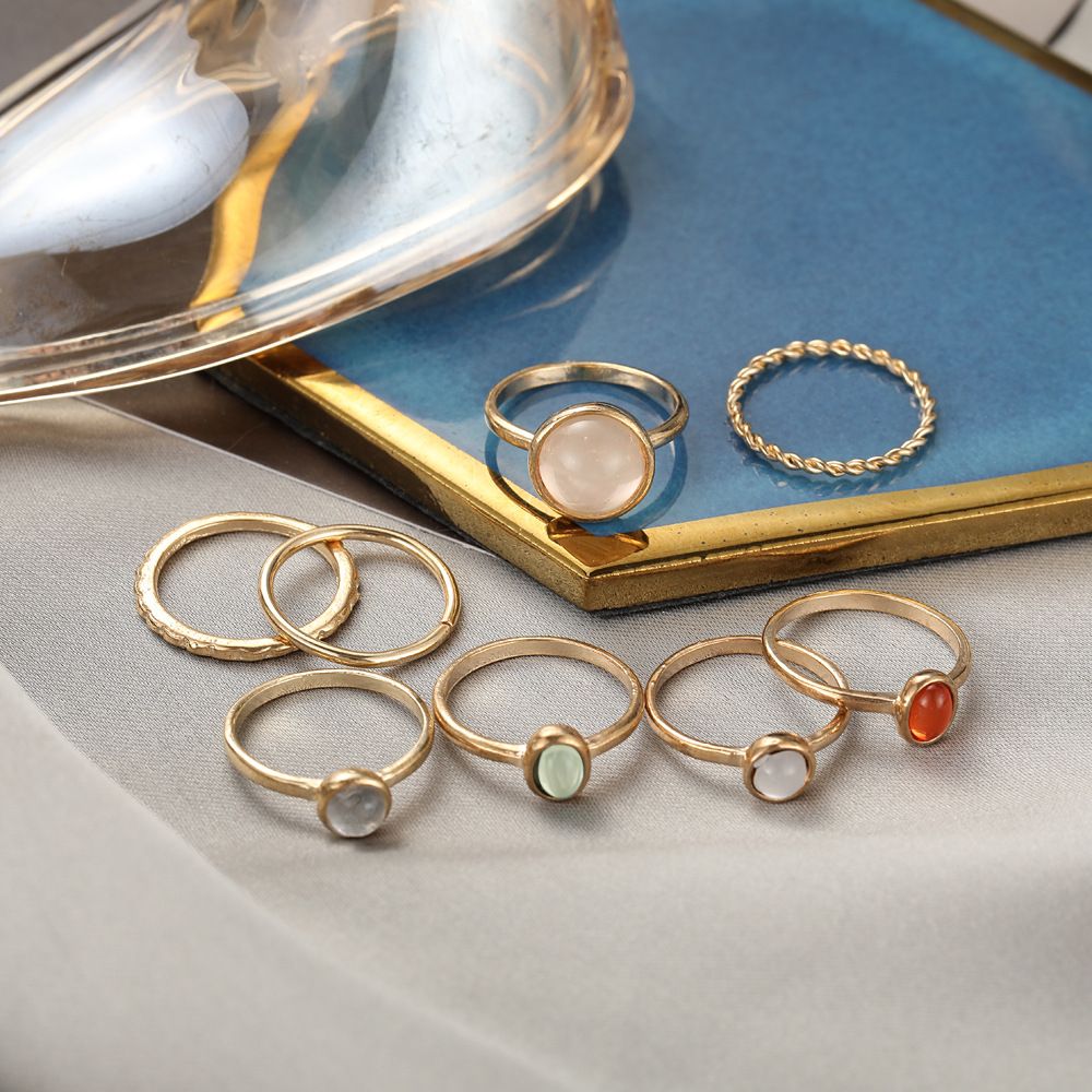 Colorful Stone Metalic Finger Rings Joint Combination Rings For Women and Girls, Color: 53510