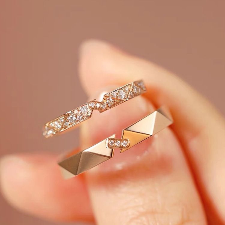 Couple Rings For Men And Women, Color: Paper short love long ring (rose gold) male model, Size: Adjustable opening
