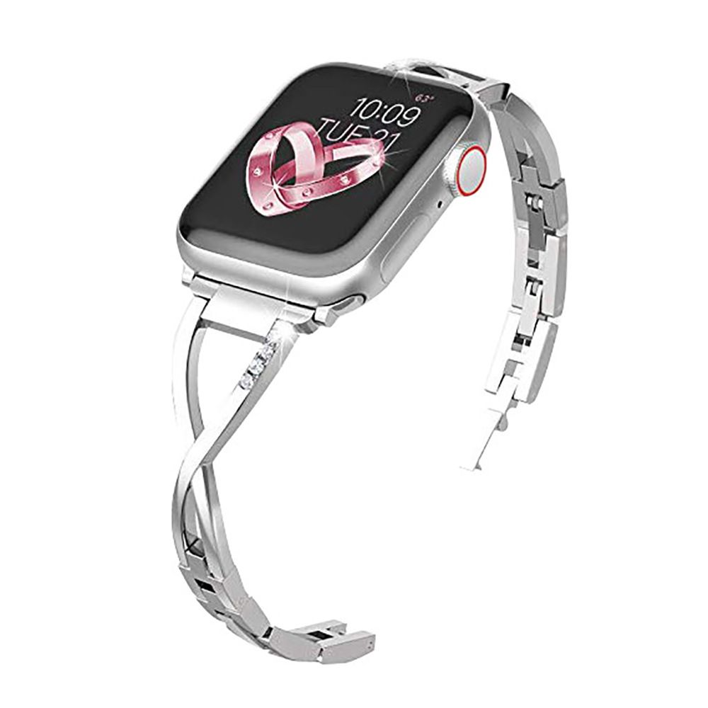 Suitable For Apple Metal Strap Apple Watchse/654X Type Diamond-encrusted Alloy Stainless Steel Watch Strap, Color: 38/40/41mm silver
